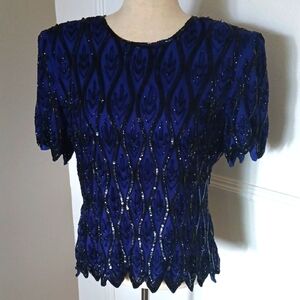 Stenay Blue and Black Embellished Graphic Blouse